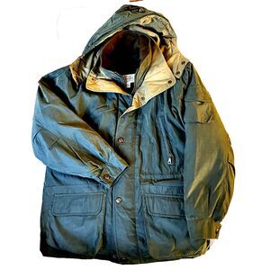 St Johns Bay Vintage Winter Jacket Removable Liner Hood Army Green Quilted M Men